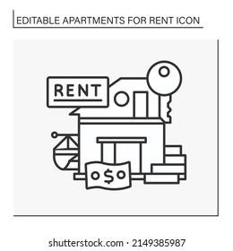 Rent line icon. Modern casual villa for lease. Fixed amount of money for house.Apartment for rent concept. Isolated vector illustration. Editable stroke