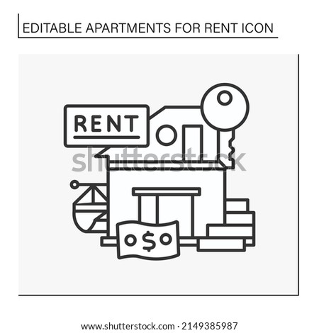 Rent line icon. Modern casual villa for lease. Fixed amount of money for house.Apartment for rent concept. Isolated vector illustration. Editable stroke