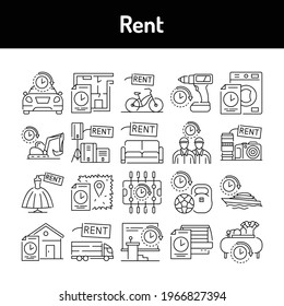 Rent line icons set. Isolated vector element. Outline pictograms for web page, mobile app, promo. Editable stroke.