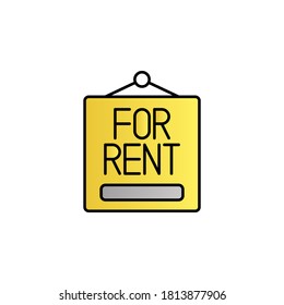 Para el alquiler, icono del vector de gradiente de color de placa con nombre