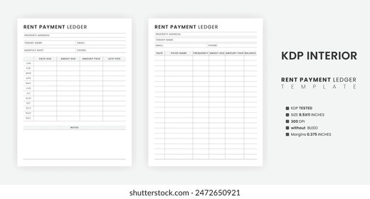 Rent Payment Ledger Template Printable, Tenant Payment Tracker, Monthly Rent Payments Receipt 