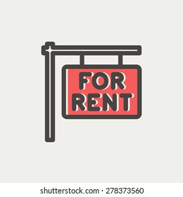 Para el alquiler de la línea delgada del icono de la pancarta para web y móvil, moderno diseño minimalista plano. Icono del vector con contorno gris oscuro y color de desplazamiento en fondo gris claro.
