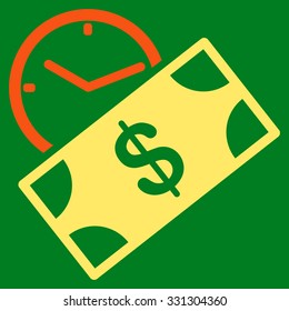 Rent Recurring Payment vector icon. Style is flat bicolor orange and yellow symbol, rounded angles, green background.