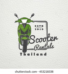 Rent, sale and repair - bicycles, mopeds and scooters. Bicycling Club. Detailed elements. Old retro vintage grunge. Scratched, damaged, dirty effect. Typographic labels, stickers, logos and badges. 