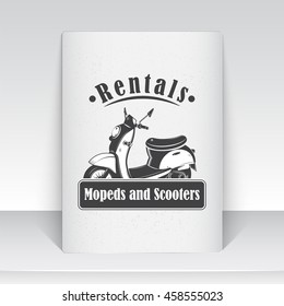 Rent, sale and repair - bicycles, mopeds and scooters. Bicycling Club. Detailed elements. Old retro vintage grunge. Scratched, damaged, dirty effect. Typographic labels, stickers, logos and badges. 