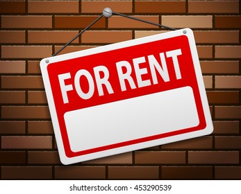 For rent sign board on brick background.