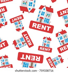 Rent sign with house seamless pattern background icon. Business flat vector illustration. House sign symbol pattern.