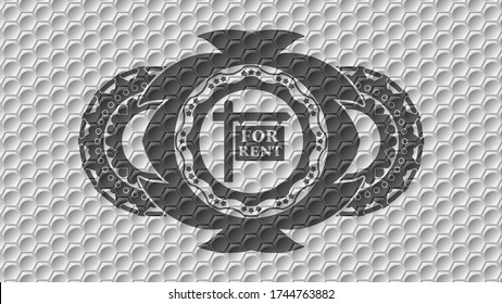 For rent sign icon inside grey color hexagon style pattern realistic emblem. Trendy graceful background. Intense illustration. 