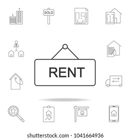 Rent sign line icon. Set of sale real estate element icons. Premium quality graphic design. Signs, outline symbols collection icon for websites, web design, mobile app on white background