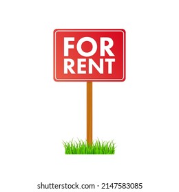 For rent sign. Real estate, advertising, house rent, property concept. Vector illustration.