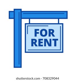 For rent sign vector line icon isolated on white background. For rent sign line icon for infographic, website or app. Blue icon designed on a grid system.