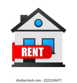 For rent stamp in flat style on red background. Vector flat design. Business concept. Banner vector