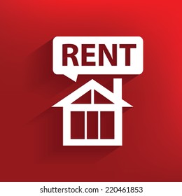 For rent symbol on red background,clean vector