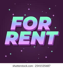 For rent. Text effect design for social media or online media. Square size
