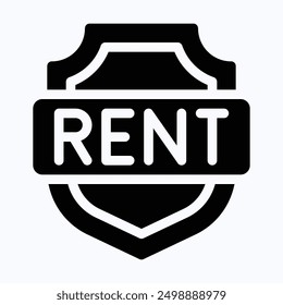 Rent Text With Shield Icon, Security, Protection Icon, Isolated Silhouette Vector Icon.