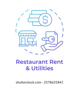 Rent and utilities blue gradient concept icon. Regular payments regulation. Restaurant operational costs. Round shape line illustration. Abstract idea. Graphic design. Easy to use in presentation