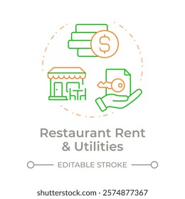 Rent and utilities duo tone concept icon. Regular payments regulation. Restaurant operational costs. Round two color outline illustration. Abstract vector design. Easy to use in presentation