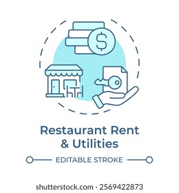 Rent and utilities soft blue concept icon. Regular payments regulation. Restaurant operational costs. Round shape line illustration. Abstract idea. Graphic design. Easy to use in presentation