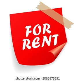 For rent vector notice paper on white background, for rent advertisement placard