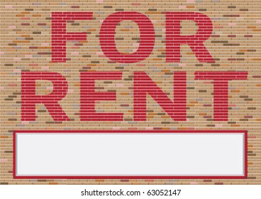 For rent words painted over brick wall