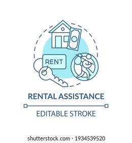 Rental Assistance Concept Icon. Monetary Help By Government Idea Thin Line Illustration. Rental Subsidy And Security Deposits. Vector Isolated Outline RGB Color Drawing. Editable Stroke