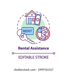 Rental Assistance Concept Icon. Rental Subsidy Idea Thin Line Illustration. Assist Tenants With Utility Deposits. Security Deposits. Vector Isolated Outline RGB Color Drawing. Editable Stroke