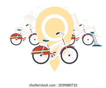 Ilustración vectorial de navegación de bicicletas de alquiler sobre fondo blanco