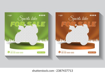 Rental bike promotion social media post banner template, car social media post design, business promotion advertising marketing design, square ad web banner template, 2 color set bundle, sale post.