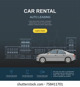 Rental car and Auto leasing banner. Rental concept. Responsive web design. Flat design style concept.	
