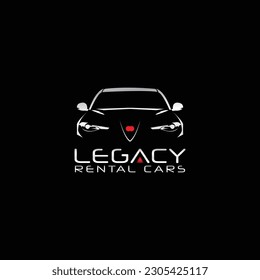 rental car logo silver on dark background with car outline vector minimal