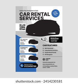 Rental Car Service or Car Hire or Rent a Car flyer, social media post and story template, Rent A Car Services