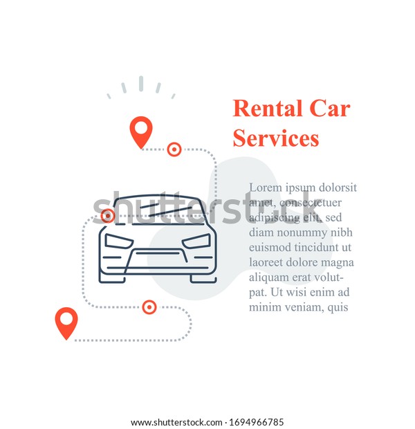 Rental car services concept, share auto transport,\
vector line icon
