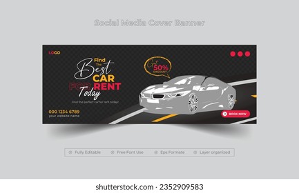 Rental car social media cover banner design, modern car ads facebook cover vector template design.