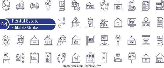 Rental Estate Line Editable Icons set. Vector illustration in modern thin line style of real estate related icons , property types, characteristics, documents, and more.