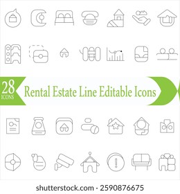 Rental Estate Line Editable Icons set. Vector illustration in modern thin line style of real estate related icons property types, characteristics, documents