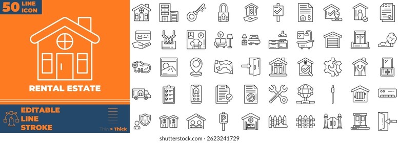 Rental Estate Line Editable Icons set. Vector illustration in modern thin line style of rental estate icons: property types, characteristics, documents, etc
