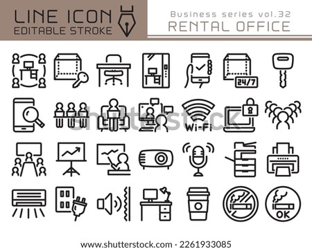 Rental office vector icon set. Editable line stroke.