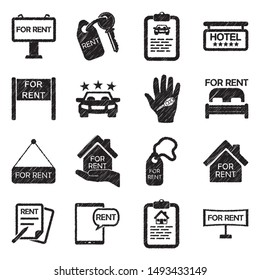 Rental Icons. Black Scribble Design. Vector Illustration.