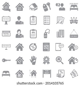 Alquiler de Iconos. Diseño plano gris. Ilustración vectorial.
