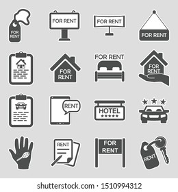 Rental Icons. Sticker Design. Vector Illustration.