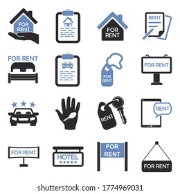 Rental Icons. Two Tone Flat Design. Vector Illustration.