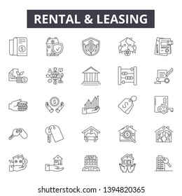 Rental & leasing line icon signs.  Linear vector outline illustration set concept.