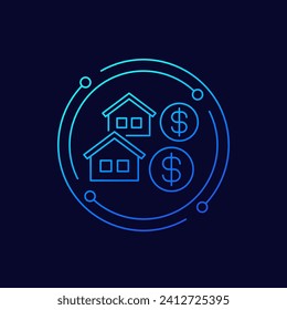 rental payments icon with houses, linear design