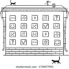 Rental of property. House with windows in the form of calculator buttons. Vector illustration.