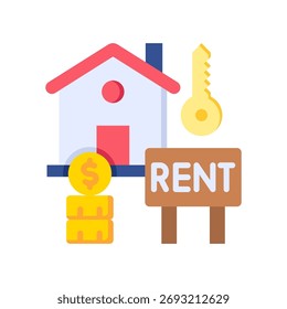 Alquiler Propiedad Icon Flat Ilustración vectorial