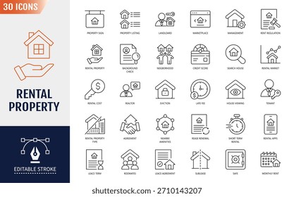 Rental property icon set. Editable stroke. Vector illustration