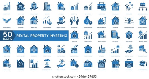 Rental Property Investing-Symbol. IMMOBILIENGEWINNE , ERLÖSE , INVESTITIONEN , VERMIETUNG , VERMÖGEN , ERLÖSE AUS IMMOBILIEN UND VERMIETUNG ICON ANLAGE