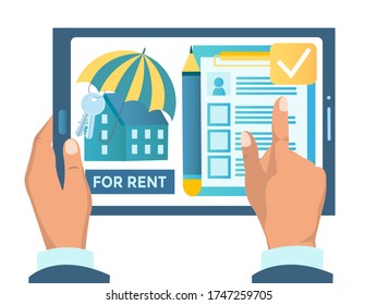 Rental real estate concept vector illustration, online realtor, rent an apartment online real estate agency