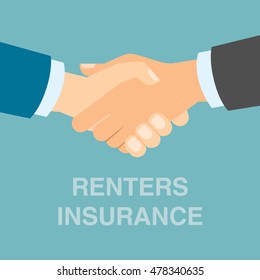 Renters insurance handshake. Protection from risks and damages.