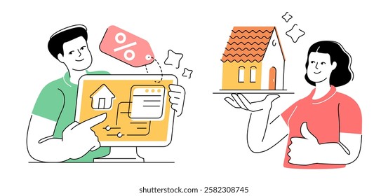 Renting or buying real estate concept. Home ownership. Purchase, rent house and apartment